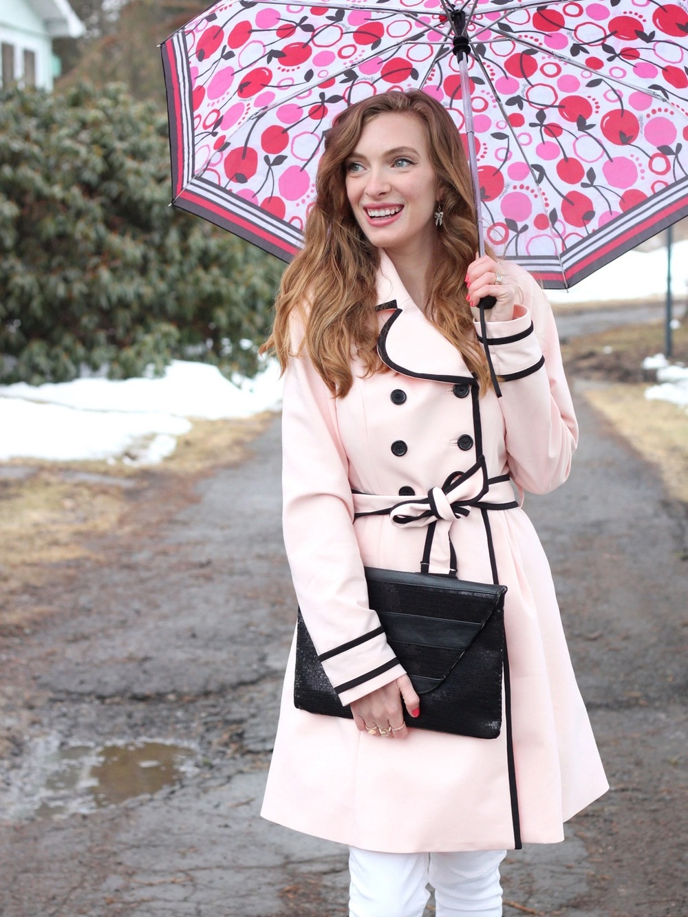 Elle Pink Trench Coat with Black Trim